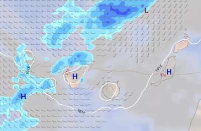 Tail of Atlantic front is bringing rain to the Canary Islands